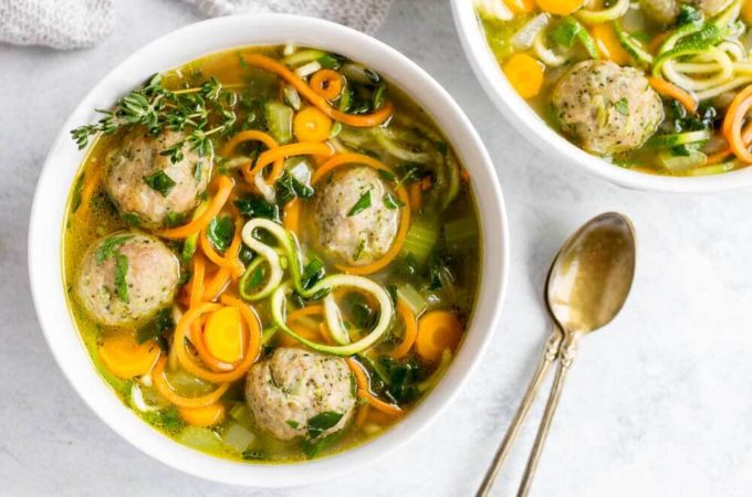 30 Minute Chicken Meatball Noodle Soup (gluten free and paleo) | www.savorylotus.com
