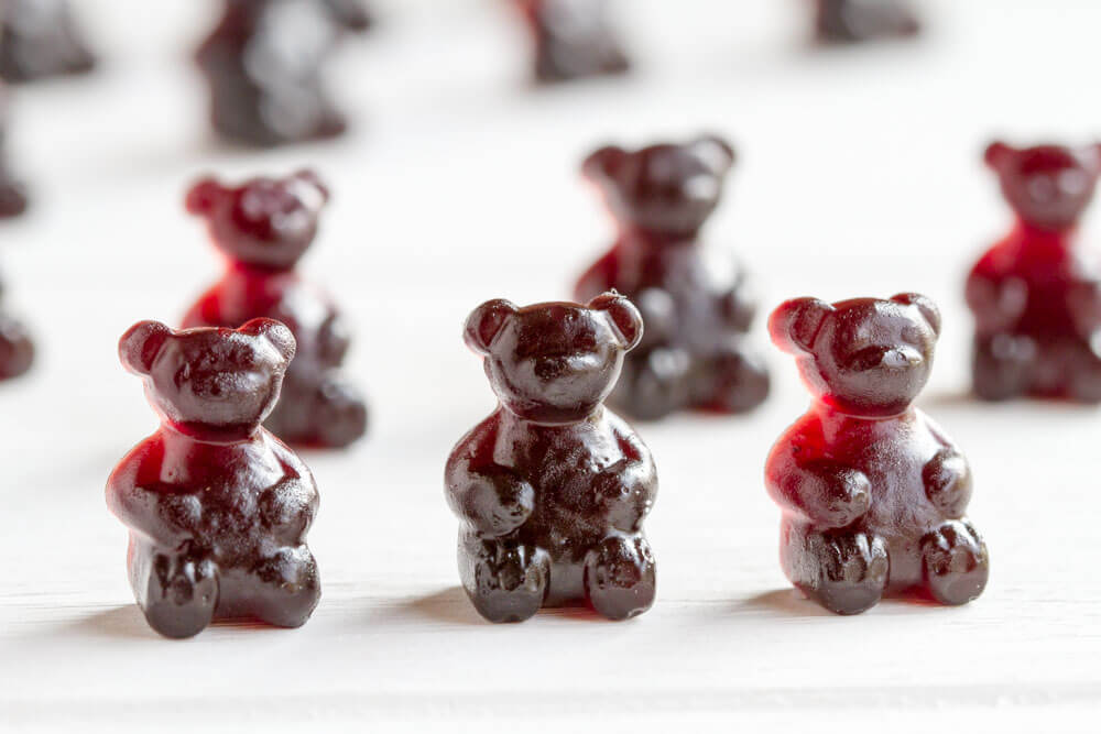 Immune Boosting Elderberry Gummy Bears in a row