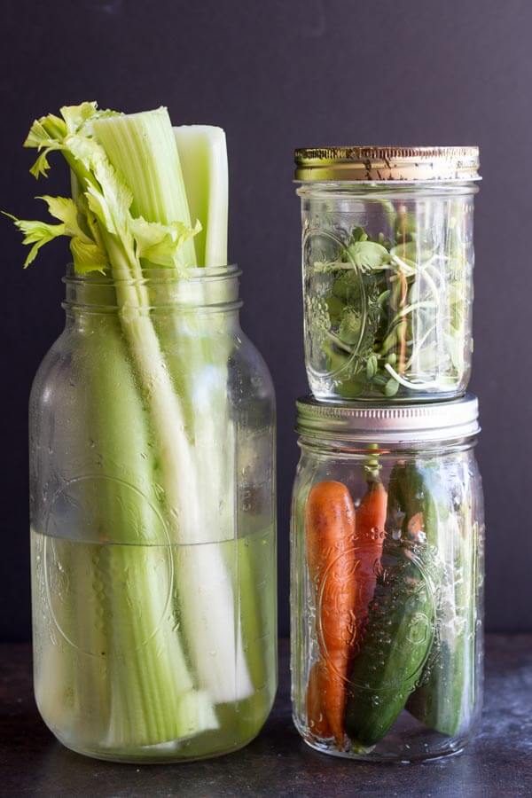 Ways to Use Less Plastic in the Kitchen (produce in glass mason jars)