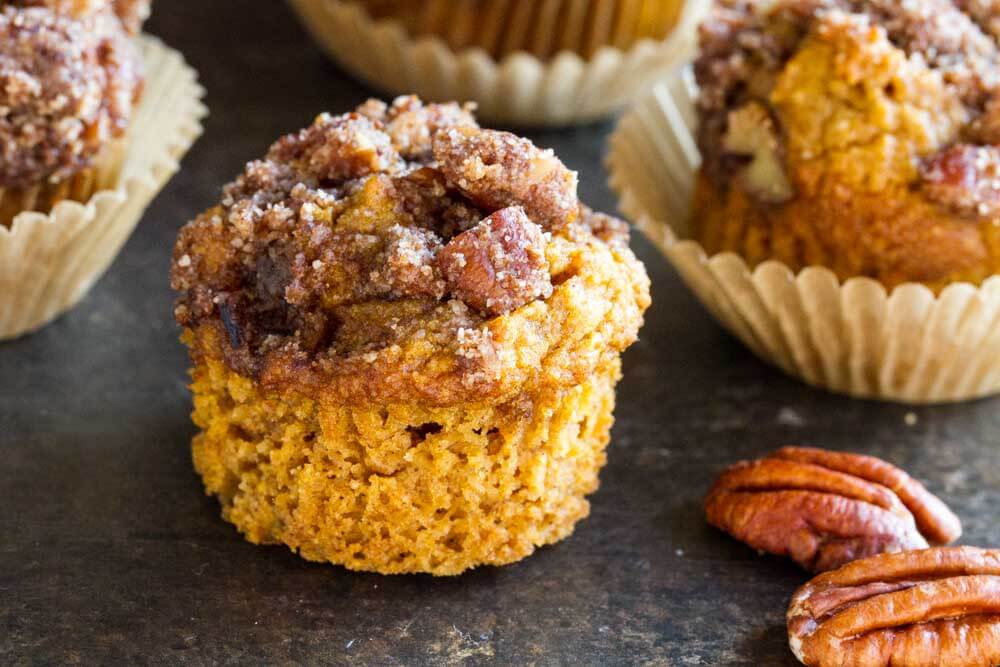 Mini Pumpkin Muffins with crumble on top