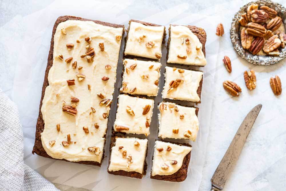 pumpkin cake cut into squares