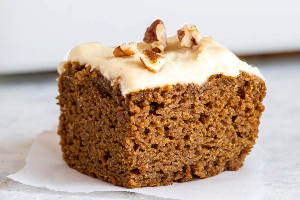 close up of a piece of pumpkin cake