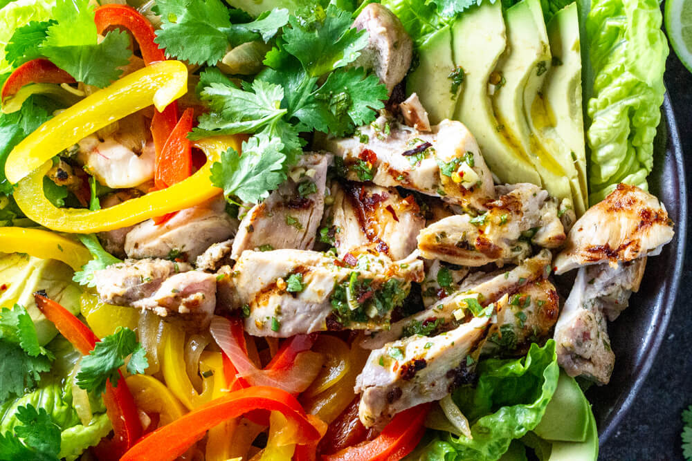 close up of Chicken Fajita Salad 