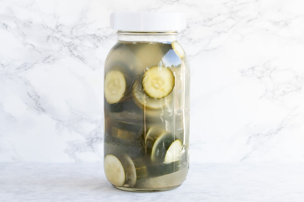 half gallon mason jar with homemade pickles