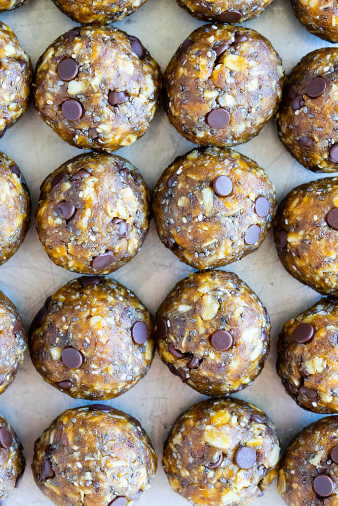 close up of peanut butter pumpkin balls