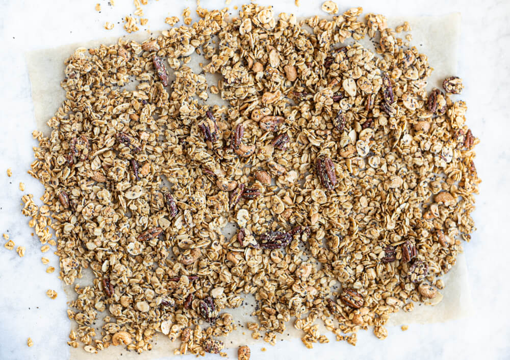 granola on parchment paper