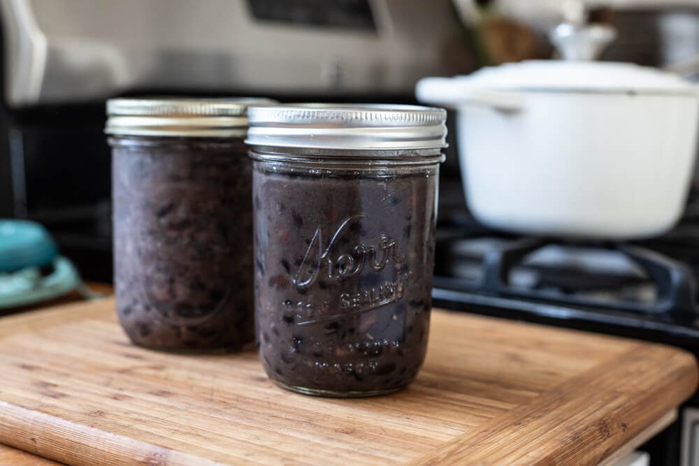 black beans in a glass jar