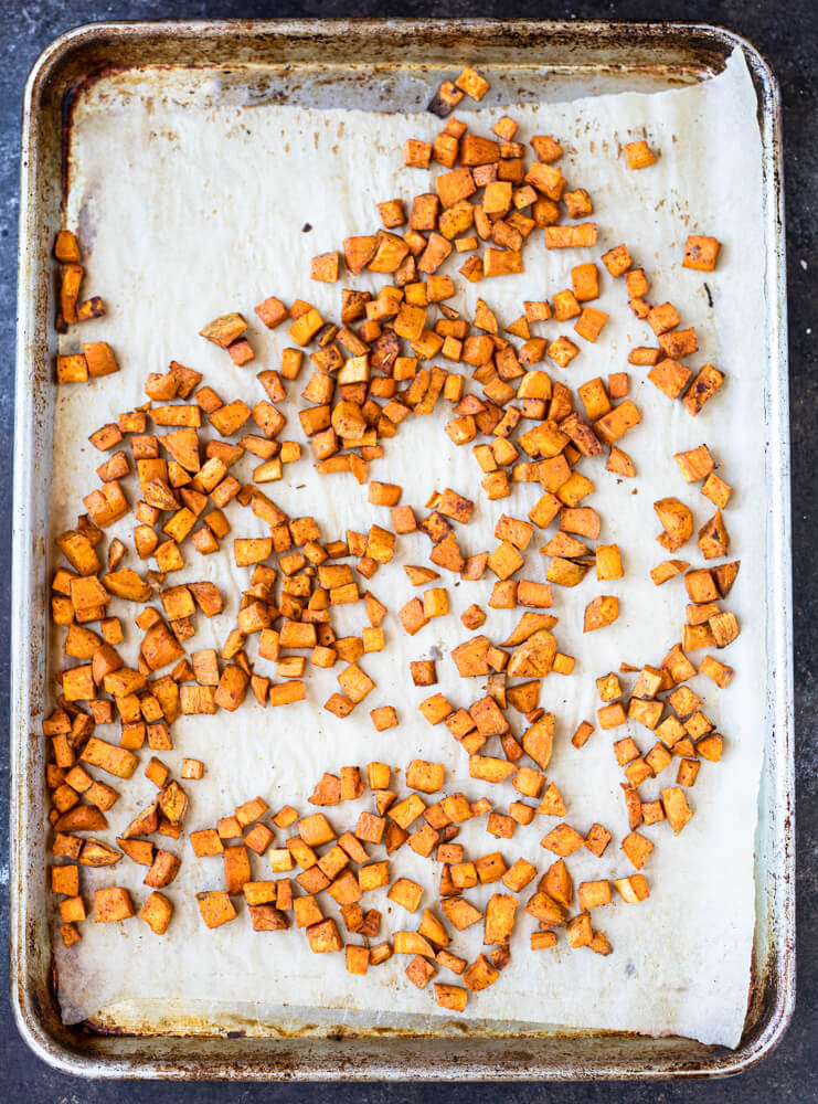 sweet potatoes on a sheet pan