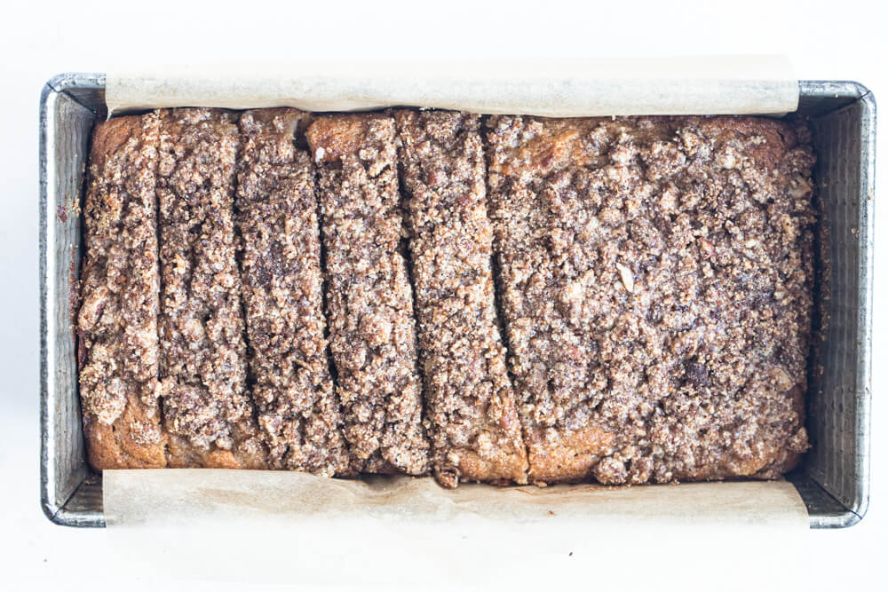 apple bread in a metal tin