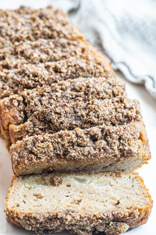 close up of sliced apple bread