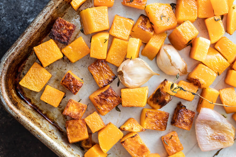 vegetables on roasting pan