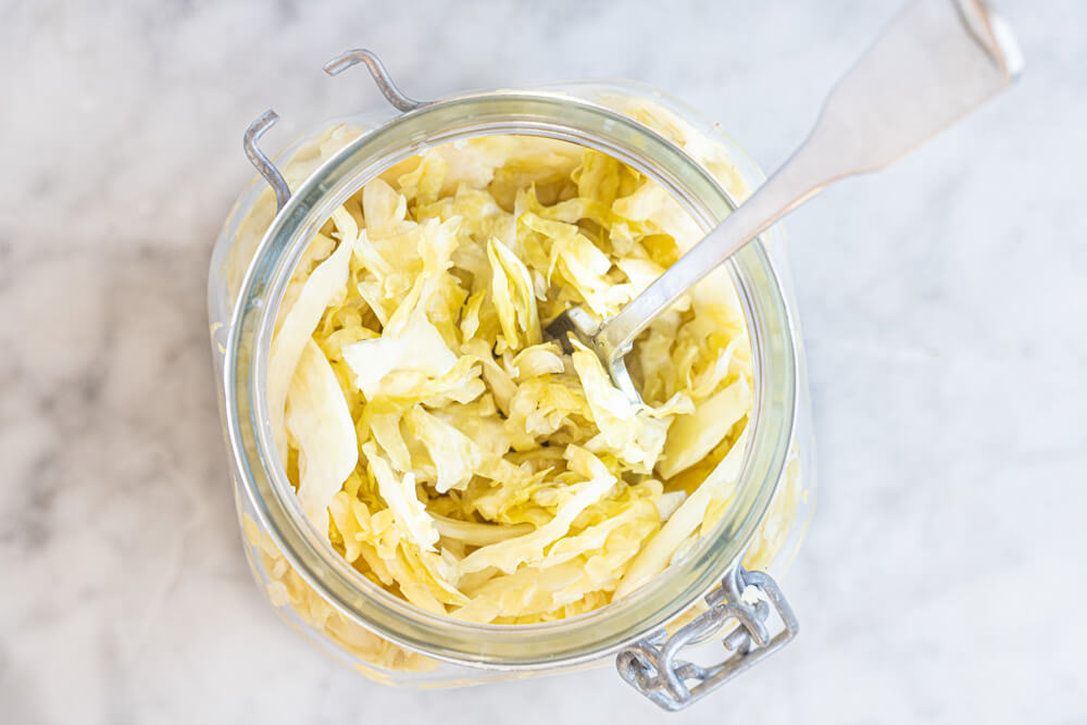 top view of inside of sauerkraut jar