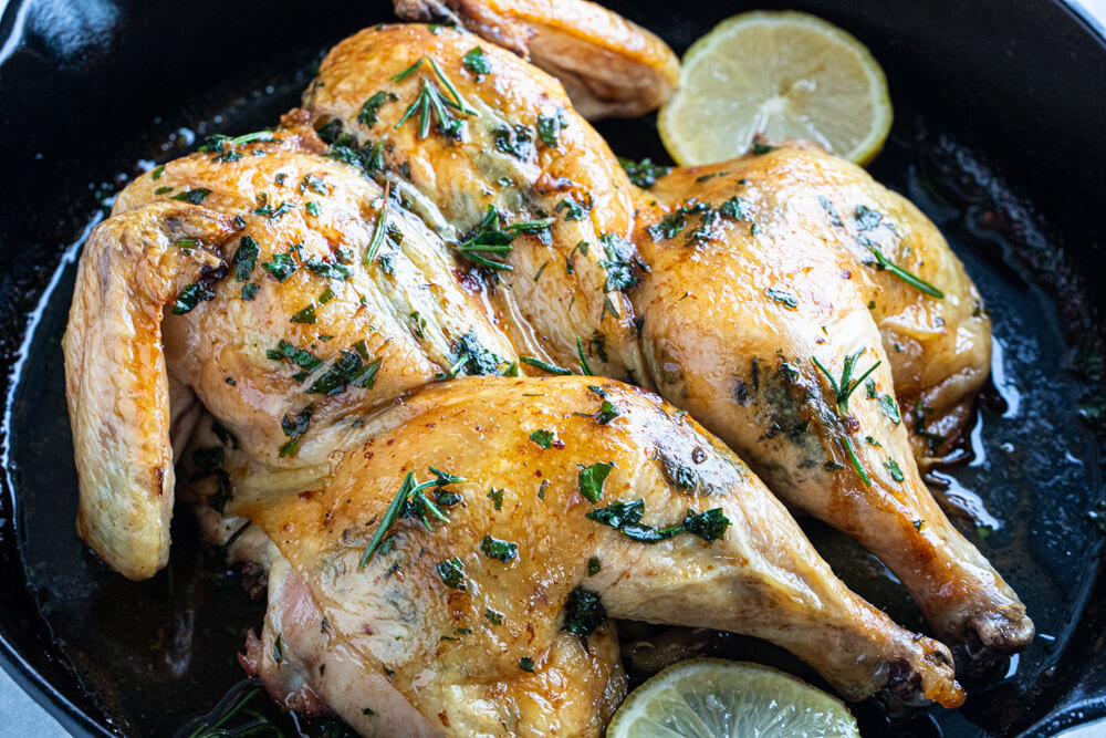 whole chicken in cast iron skillet