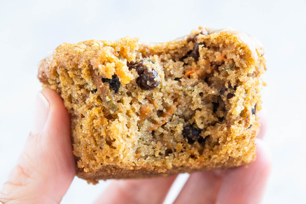 close up on inside of carrot cake muffins