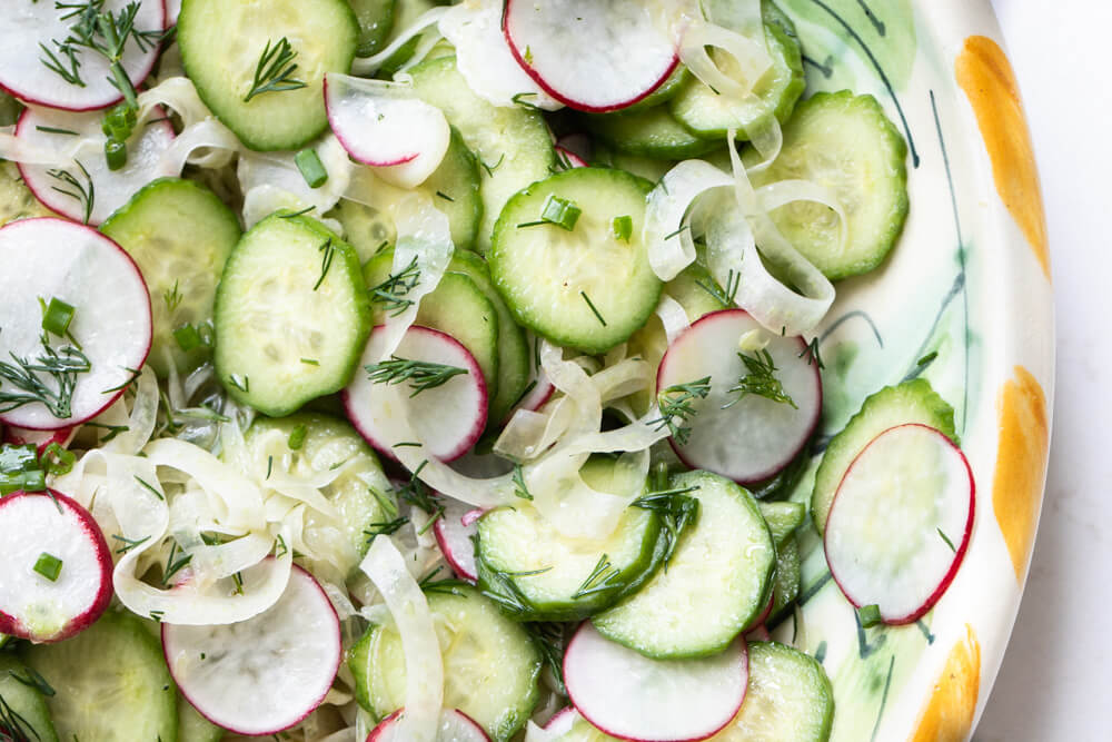 close up of cucumber salad