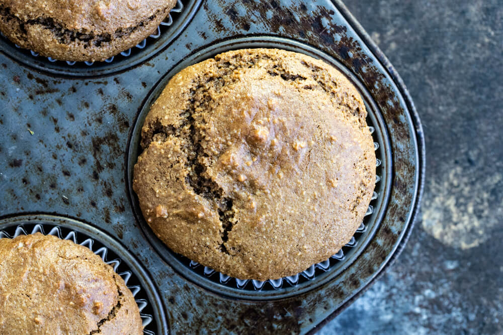 close up of muffin in muffin tin