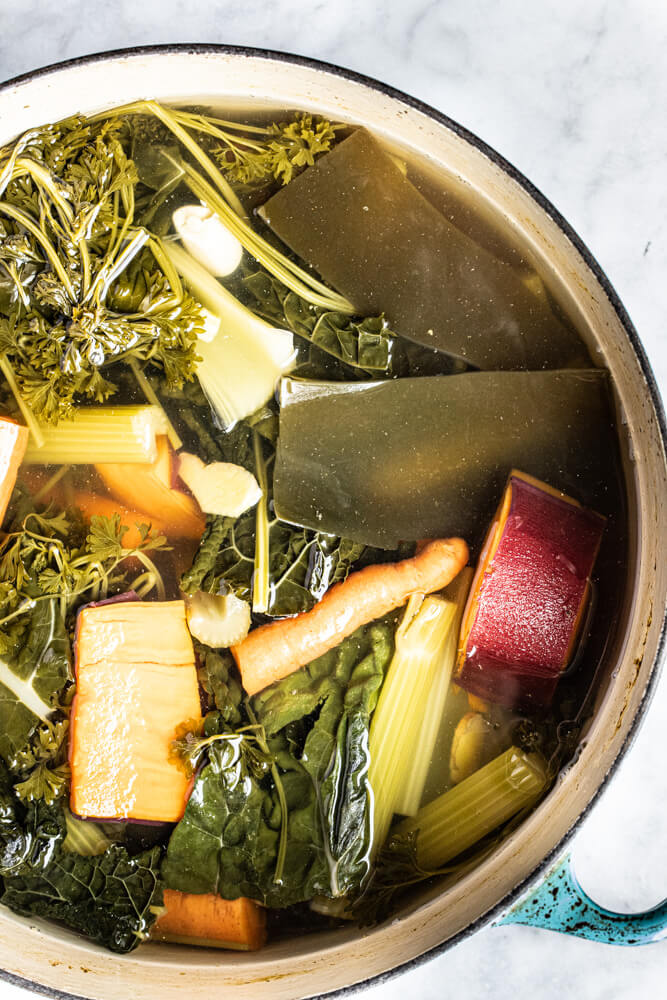 healing mineral broth in blue pot