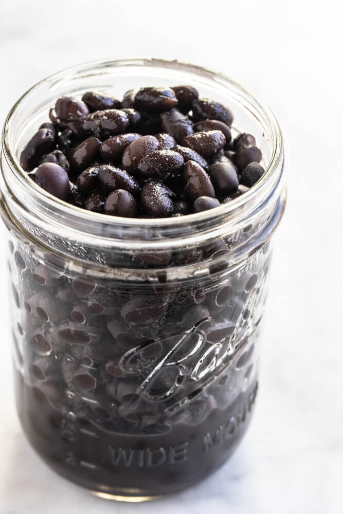 glass jar of black beans