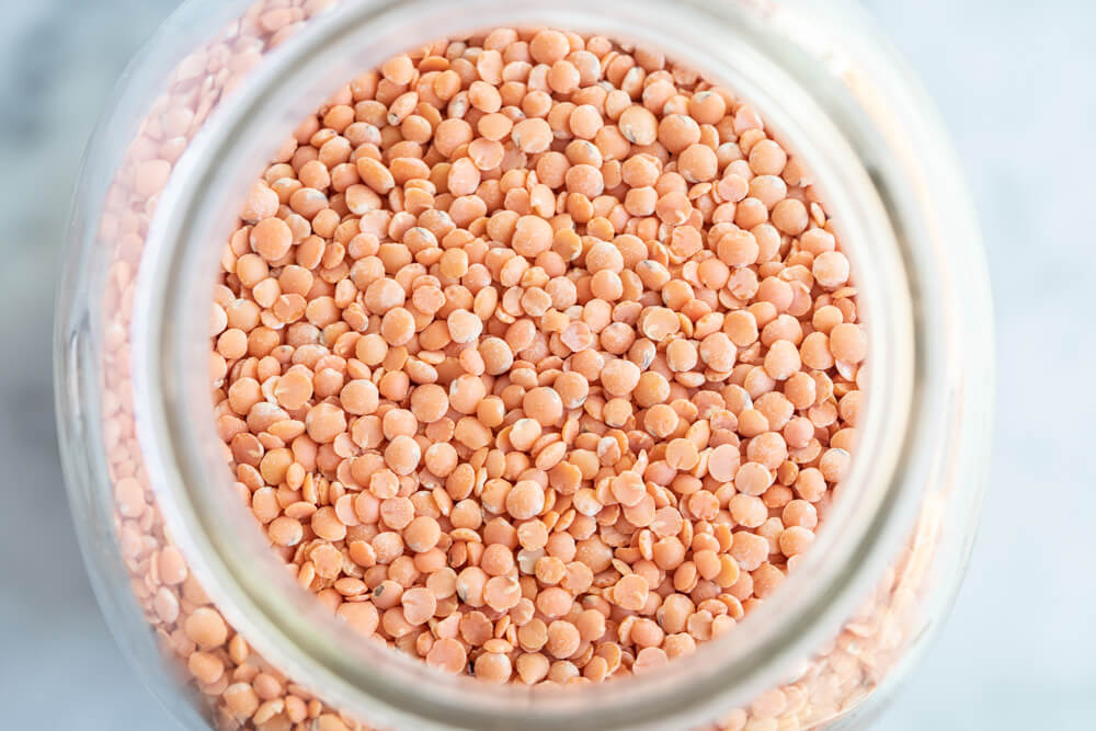 red lentils in a glass jar