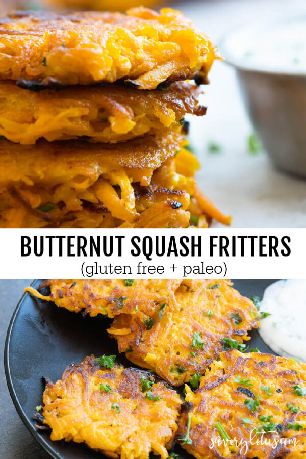 butternut squash fritters on a black plate