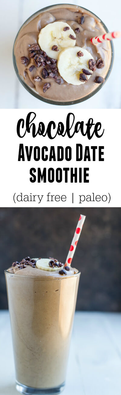 Chocolate Avocado Date Smoothie (dairy free and paleo) - www.savorylotus.com