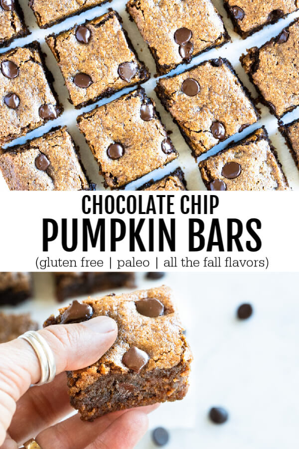 chocolate chip pumpkin bar held in hand