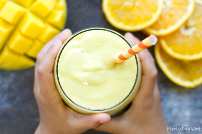Creamy Mango Orange Smoothie (dairy free) | www.savorylotus.com