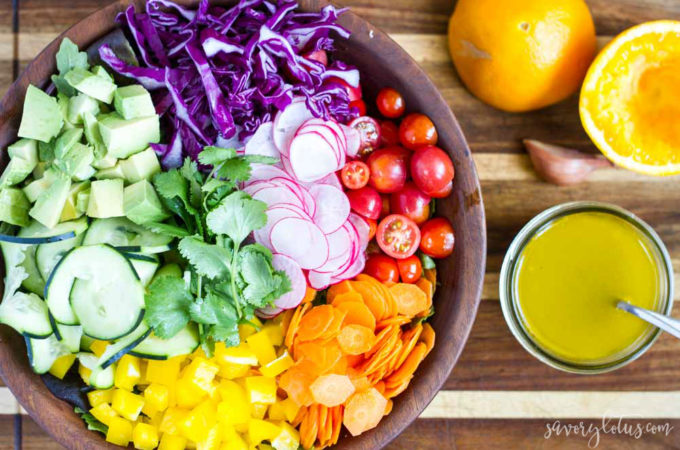 Rainbow Salad with Orange Vinaigrette | www.savorylotus.com