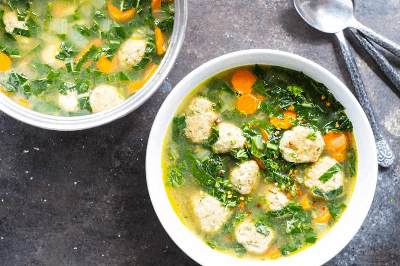 30 Minute Turkey Meatball and Kale Soup