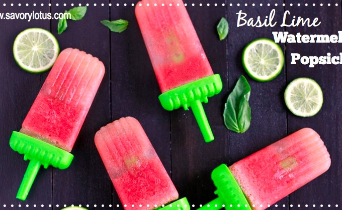 Basil Lime Watermelon Popsicles | savorylotus.com