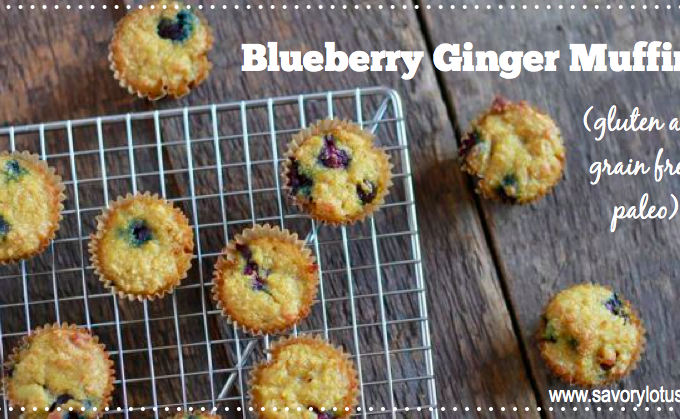 Blueberry Ginger Muffins (gluten and grain free, paleo muffins) | savorylotus.com
