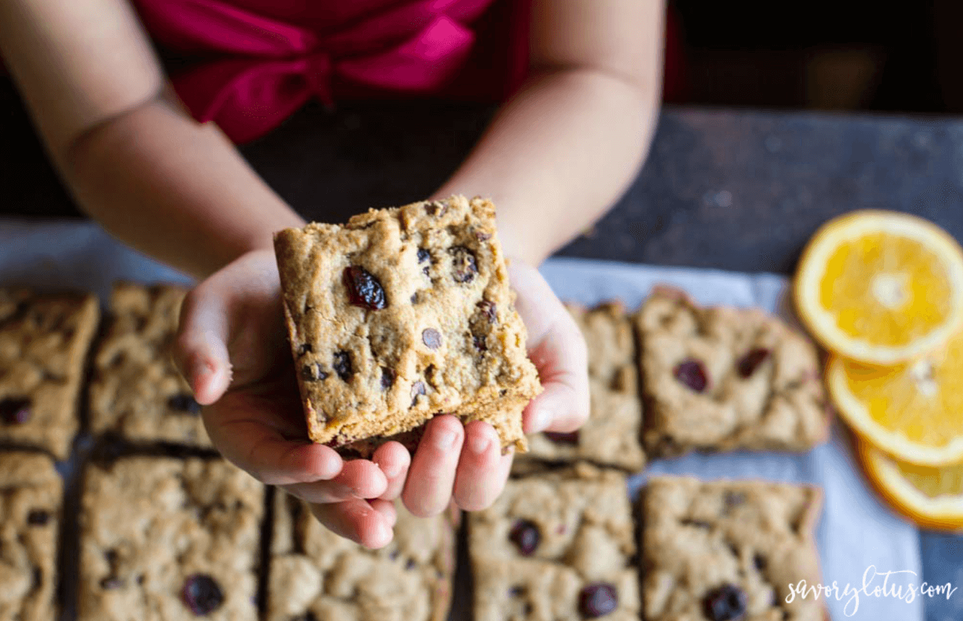 20 Healthy Edible Gift Ideas | cranberry orange chocolate chip cookie bars
