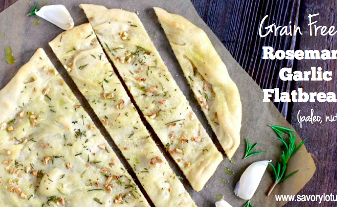 Grain Free Rosemary Garlic Flatbread (paleo, nut free) | savorylotus.com