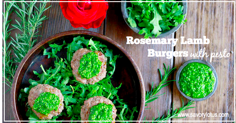 Rosemary Lamb Burgers with Pesto (gluten and grain free) | savorylotus.com