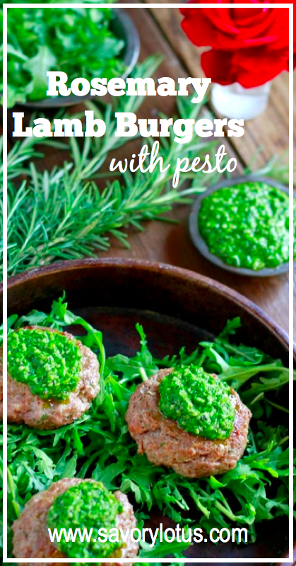 Rosemary Lamb Burgers with Pesto (gluten and grain free) - savorylotus.com
