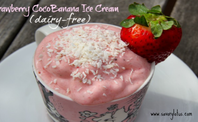 Strawberry Coco-Banana Ice Cream (dairy free) savorylotus.com